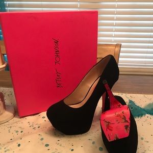 Besty Johnson black suede high heels